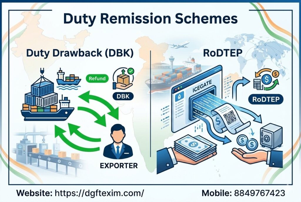 Duty Drawback and RoDTEP export incentive schemes for Indian exporters.
