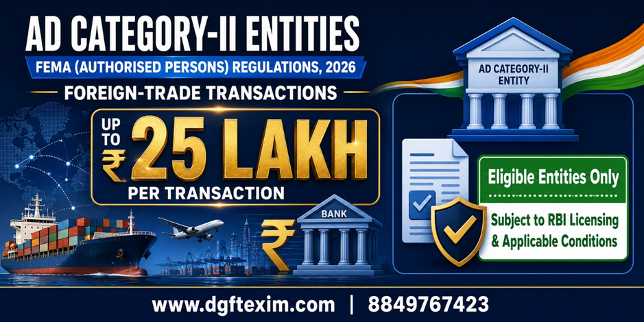 AD Category-II entities under FEMA (Authorised Persons) Regulations, 2026, covering foreign-trade transactions up to ₹25 lakh per transaction, subject to RBI licensing and applicable conditions.