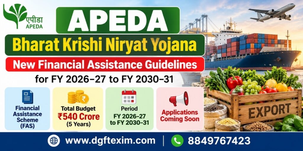 APEDA Bharat Krishi Niryat Yojana: New Financial Assistance Guidelines for FY 2026–27 to FY 2030–31