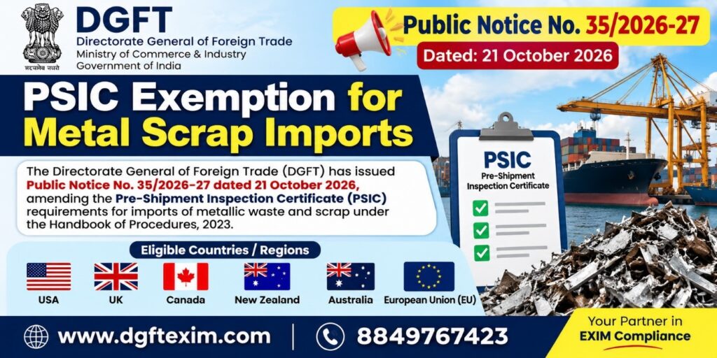DGFT Public Notice No. 35/2026-27: PSIC Exemption for Metal Scrap Imports
