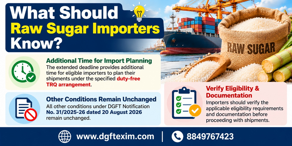 DGFT Raw Sugar Import Deadline Extended to 31 December 2026
